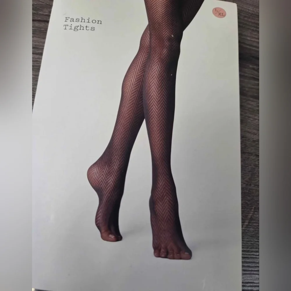 Women's black herringbone tights size L/XL NEW